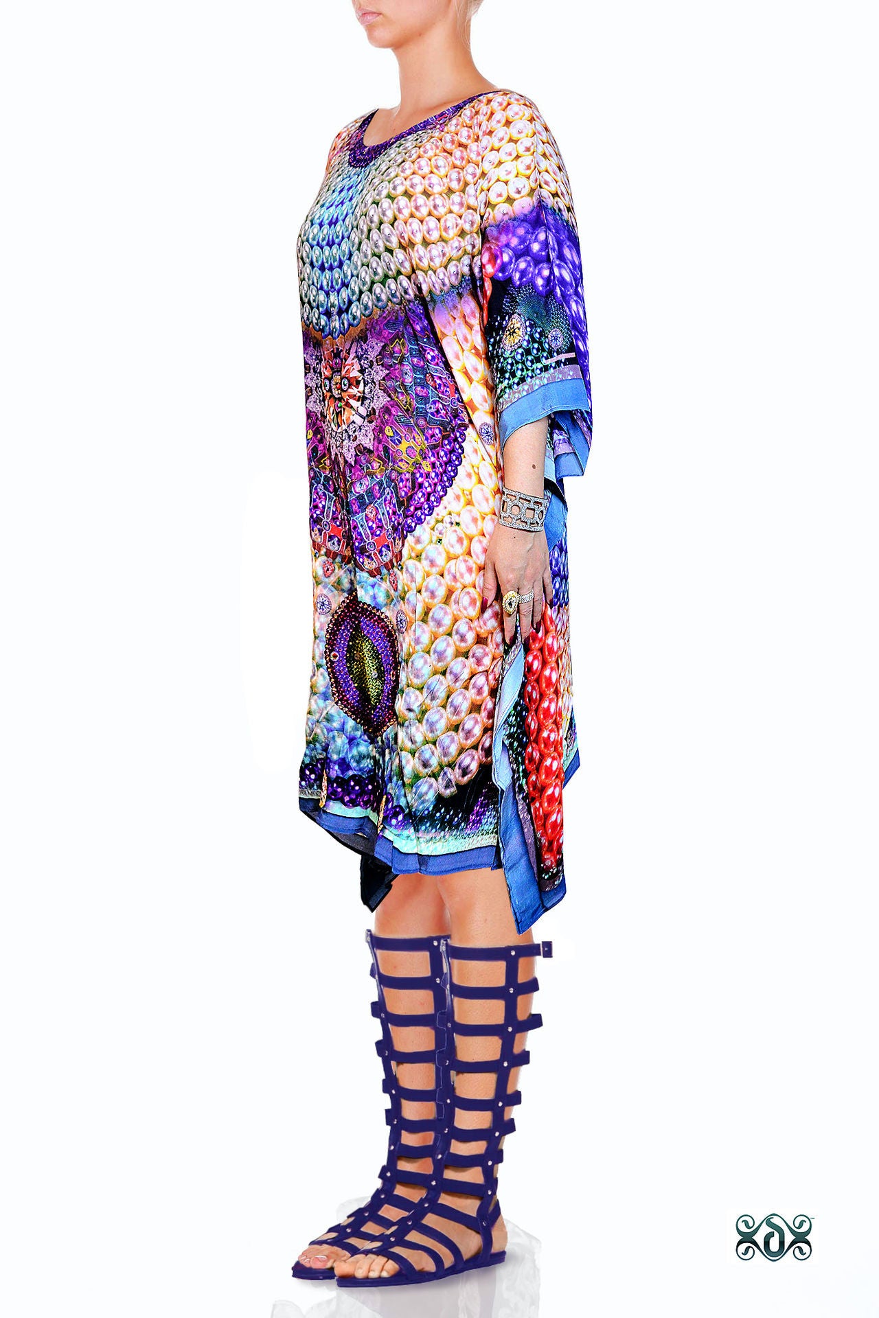 Devarshy Digital print Pearls Design Short Pure Silk Kaftan -1004 A , Apparel - DEVARSHY, DEVARSHY
 - 2