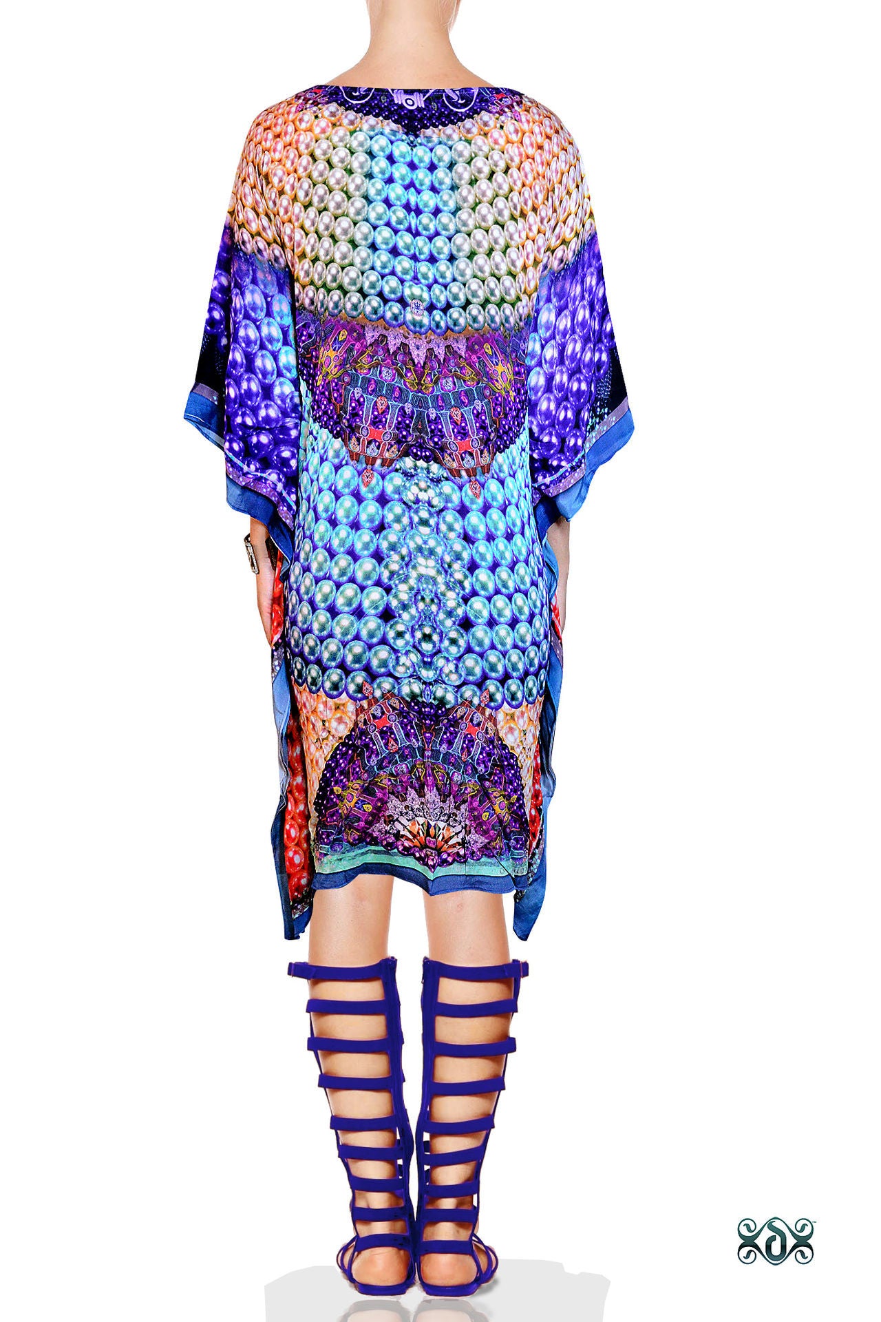 Devarshy Digital print Pearls Design Short Pure Silk Kaftan -1004 A , Apparel - DEVARSHY, DEVARSHY
 - 3