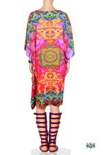 Devarshy Dazzling Pink Tibetan Painting Designer Short Embellished Kaftan Dress -1066A , Apparel - DEVARSHY, DEVARSHY
 - 3
