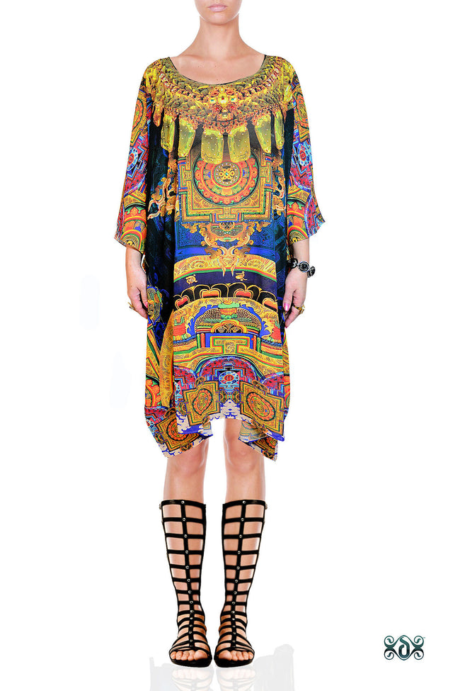 Devarshy Navy Blue Digital Print Intricate Painting Short Embellished Designer Kaftan- 1065 B , Apparel - DEVARSHY, DEVARSHY
 - 1