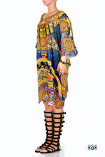 Devarshy Navy Blue Digital Print Intricate Painting Short Embellished Designer Kaftan- 1065 B , Apparel - DEVARSHY, DEVARSHY
 - 2