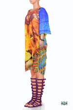Devarshy Designer Cobalt Blue Animal Print Lion Face Short Embellished Kaftan - 1092D , Apparel - DEVARSHY, DEVARSHY
 - 2