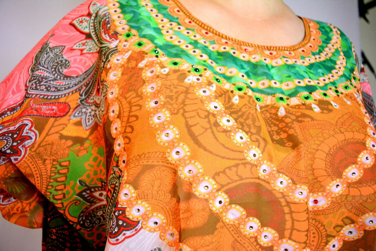 Devarshy Designer Digital Print Paisley Design Short Embellished Kaftan Tunic - 1087C , Apparel - DEVARSHY, DEVARSHY
 - 4