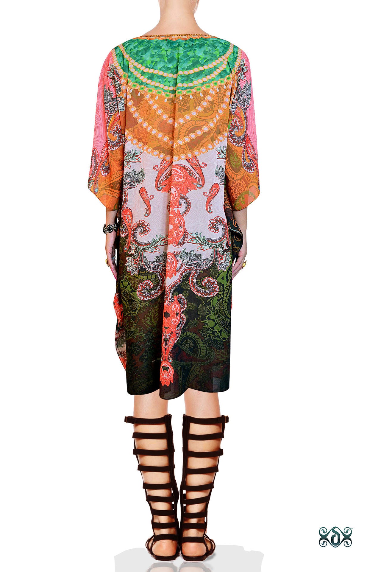 Devarshy Designer Digital Print Paisley Design Short Embellished Kaftan Tunic - 1087C , Apparel - DEVARSHY, DEVARSHY
 - 3