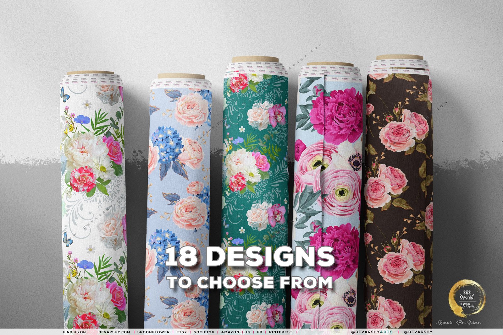 Roses Apparel Fabric 3Meters+, 9 Designs | 8 Fabrics Option | Fabric By the Yard | D20134