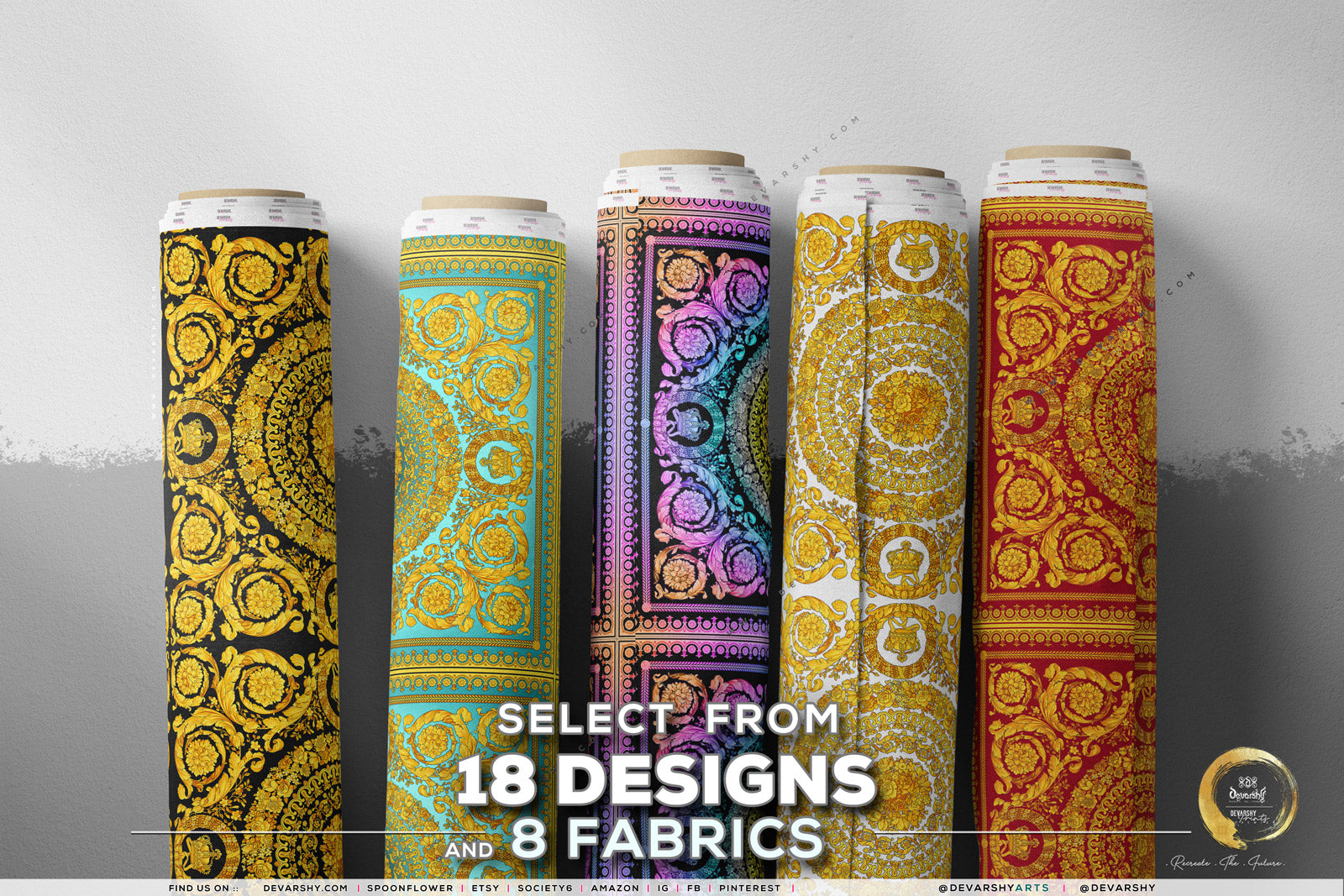 Opulent Gold Apparel Fabric 3Meters+, 9 Designs | 8 Fabrics Options | Baroque Fabric By the Yard | 023B