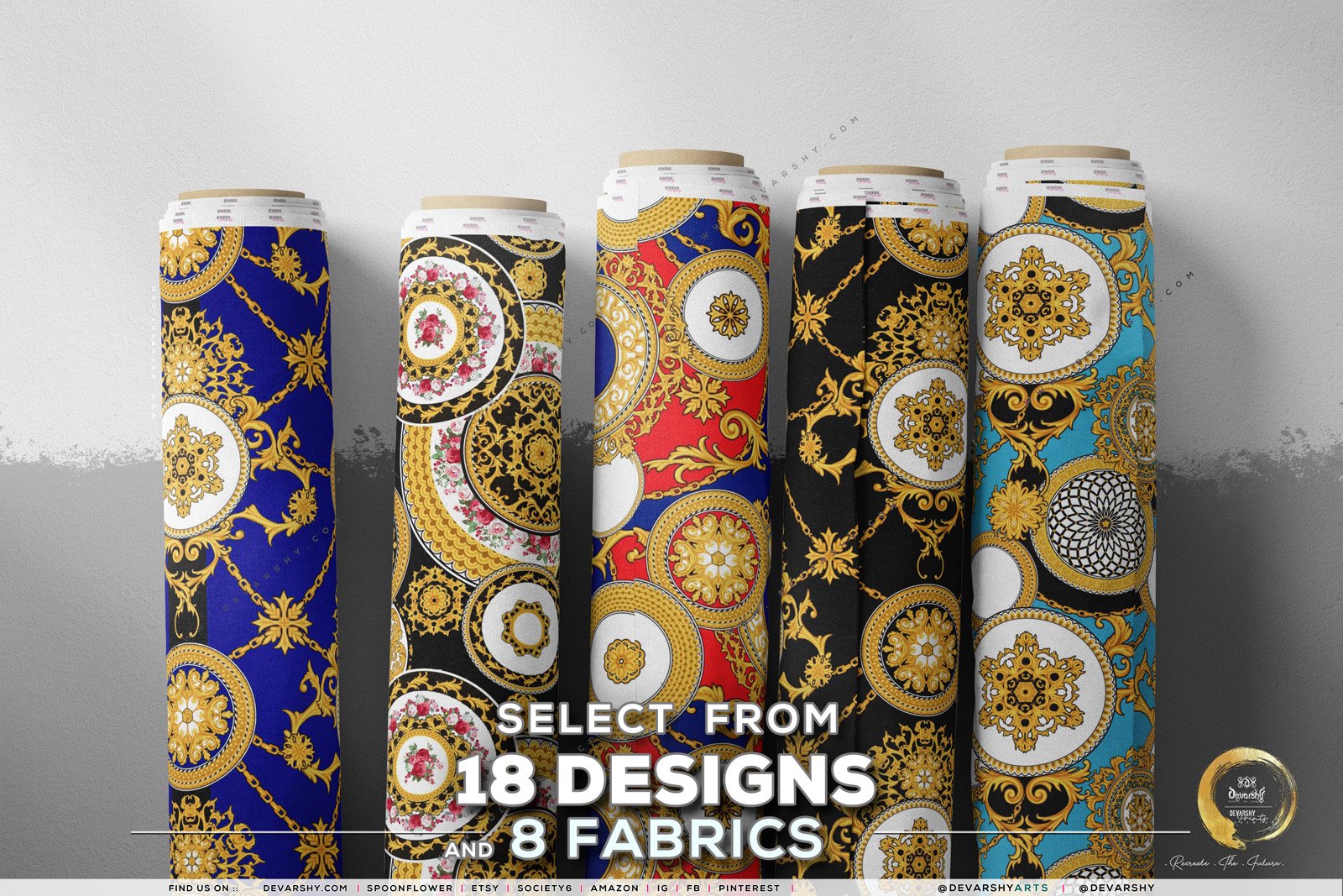 Gold Circles Apparel Fabric 3Meters+, 9 Designs | 8 Fabrics Option | Baroque Fabric By the Yard | 031