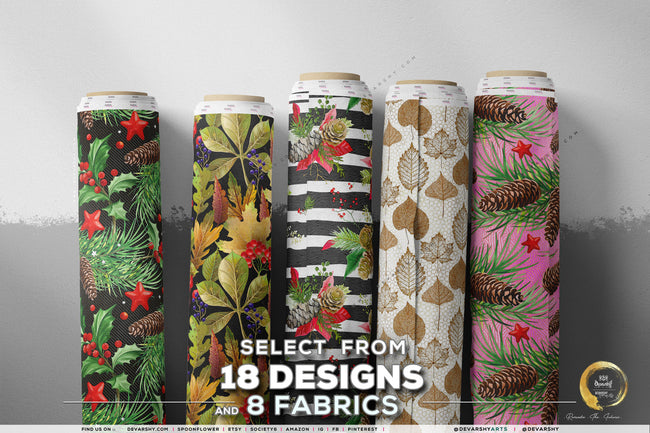 Xmas Florals Apparel Fabric 3Meters+, 9 Designs | 8 Fabrics Option | Fabric By the Yard | 072