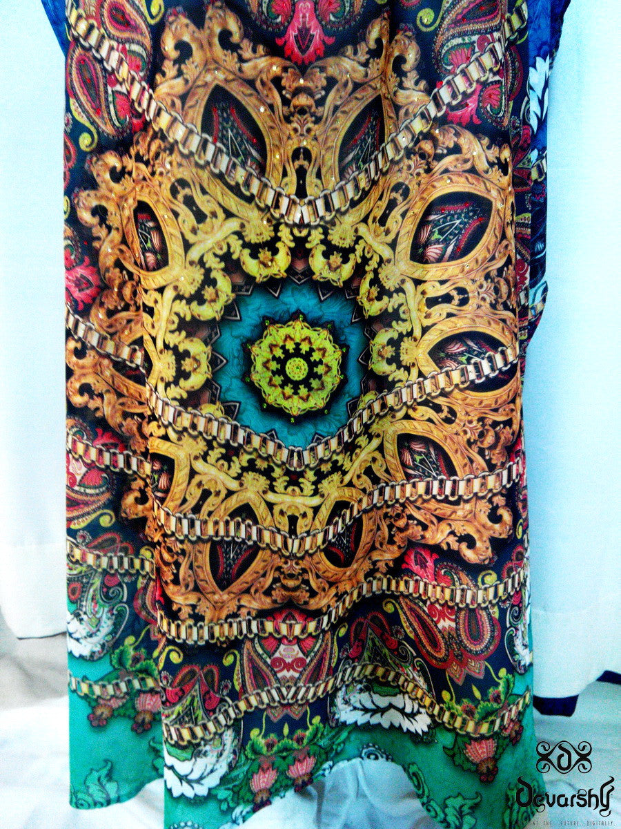 Devarshy Digital print Turquoise Bohemian Design Long Embellished Kaftan - Cyan , Apparel - DEVARSHY, DEVARSHY
 - 6