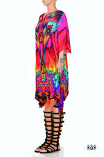 Spectrum Mania Scarlet Pure Silk Short Kaftan - JK 19