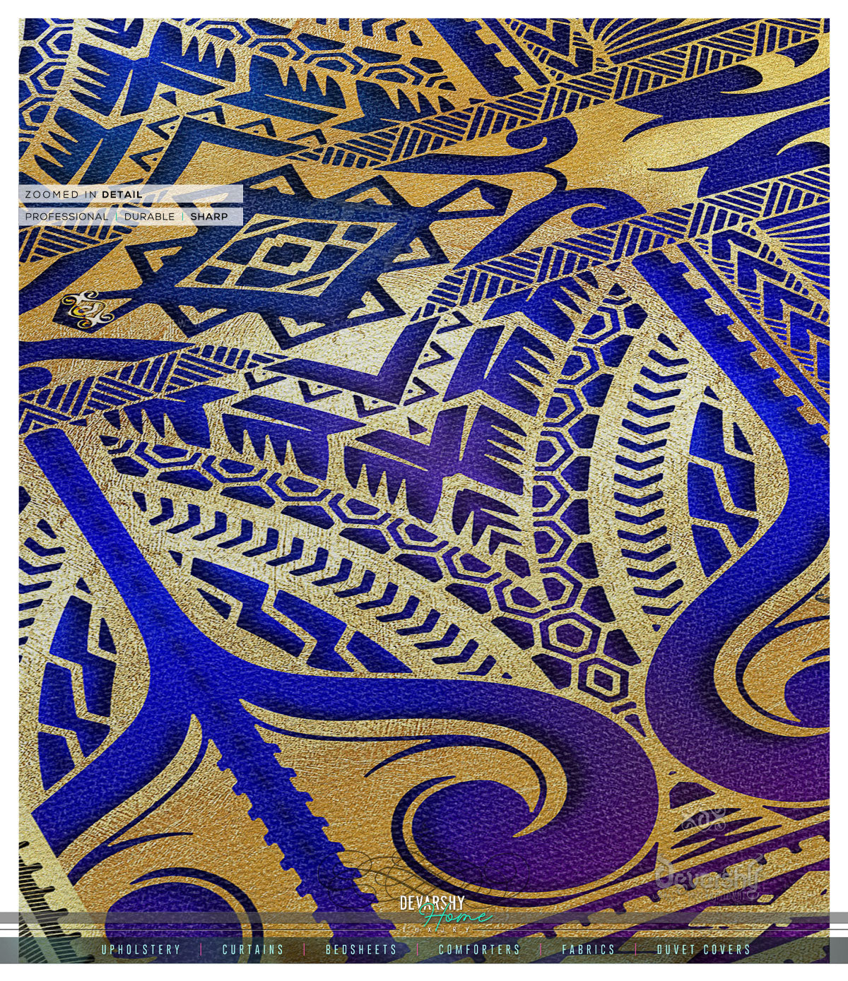 Cobalt Blue Area Rug, Polynesian Art Carpet, Maori Art Rug, Chenille Area Rug for Bedroom 3 Sizes | 100529