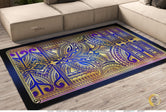 Cobalt Blue Area Rug, Polynesian Art Carpet, Maori Art Rug, Chenille Area Rug for Bedroom 3 Sizes | 100529