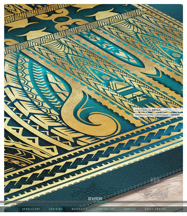 Maori Art Turquoise Area Rug Polynesian Art Carpet, Available in 3 sizes | 100530