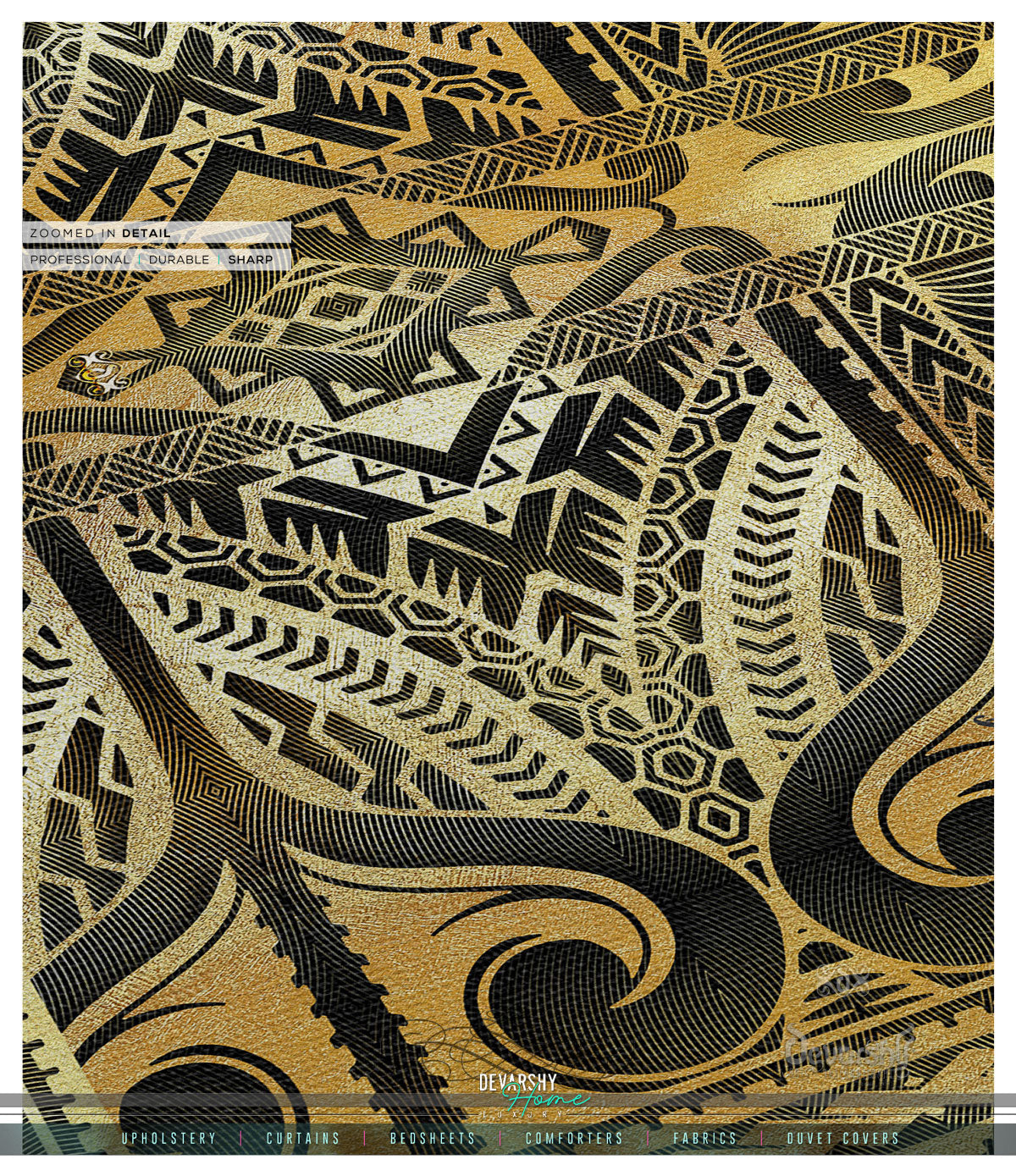 Polynesian Art Area Rug, Gold and Grey Carpet, Chenille Area Rug for Bedroom, in 3 sizes | 100535