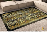 Polynesian Art Area Rug, Gold and Grey Carpet, Chenille Area Rug for Bedroom, in 3 sizes | 100535