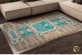 Turquoise Floral Print Area Rug Chenille Carpet Baroque Rug Available in 3 sizes | D20001