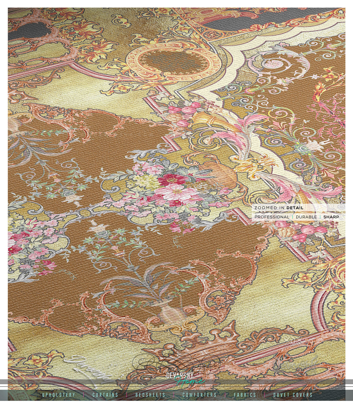 Beige Baroque Floral Area Rug, Available in 3 sizes | D20004