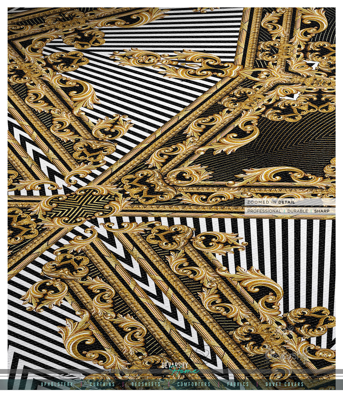 Golden Quad Baroque Stripes Area Rug, Available in 3 sizes | D20037