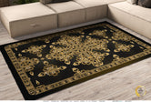 Russian Baroque Area Rug, Gold and Black Carpet, Bedroom Area Rug , Chenille Rug in 3 sizes | D20039