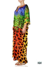 NATURE MORTE Cheetah Peacock Devarshy Animal Print Long Kaftan.