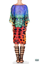 NATURE MORTE Cheetah Peacock Pure Silk Devarshy Short Embellished Kaftan.