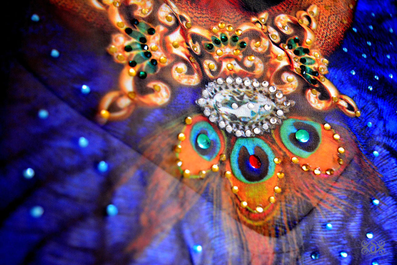 NATURE MORTE Cheetah Peacock Pure Silk Devarshy Short Embellished Kaftan.