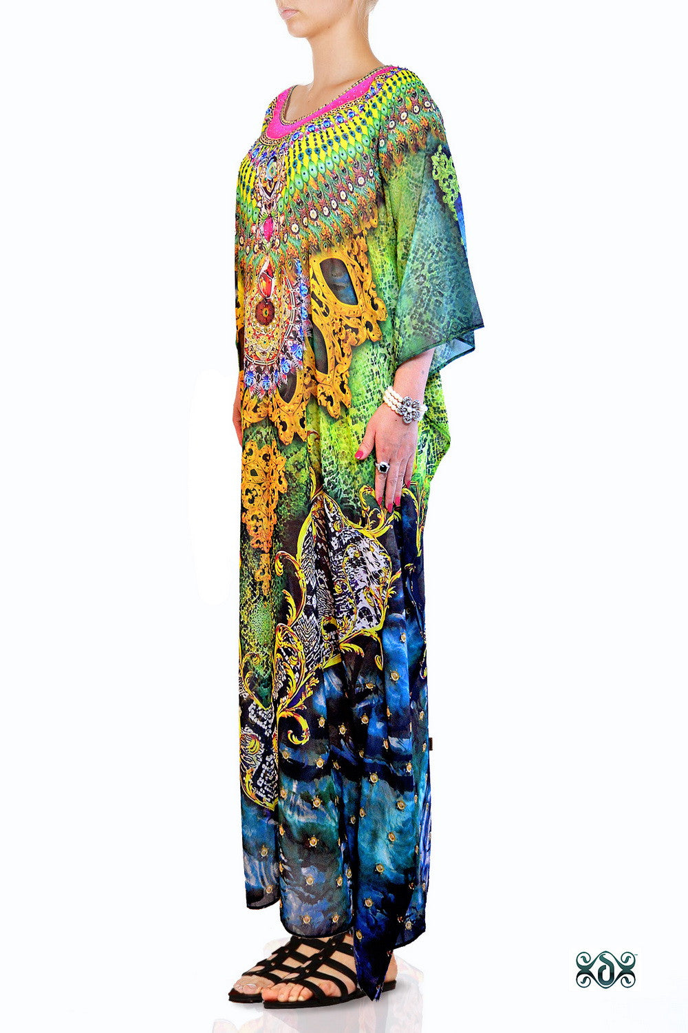 Devarshy Digital Print SBD Elegant Green Animal Print Embellished Long Kaftan - 004A , Apparel - DEVARSHY, DEVARSHY
 - 2