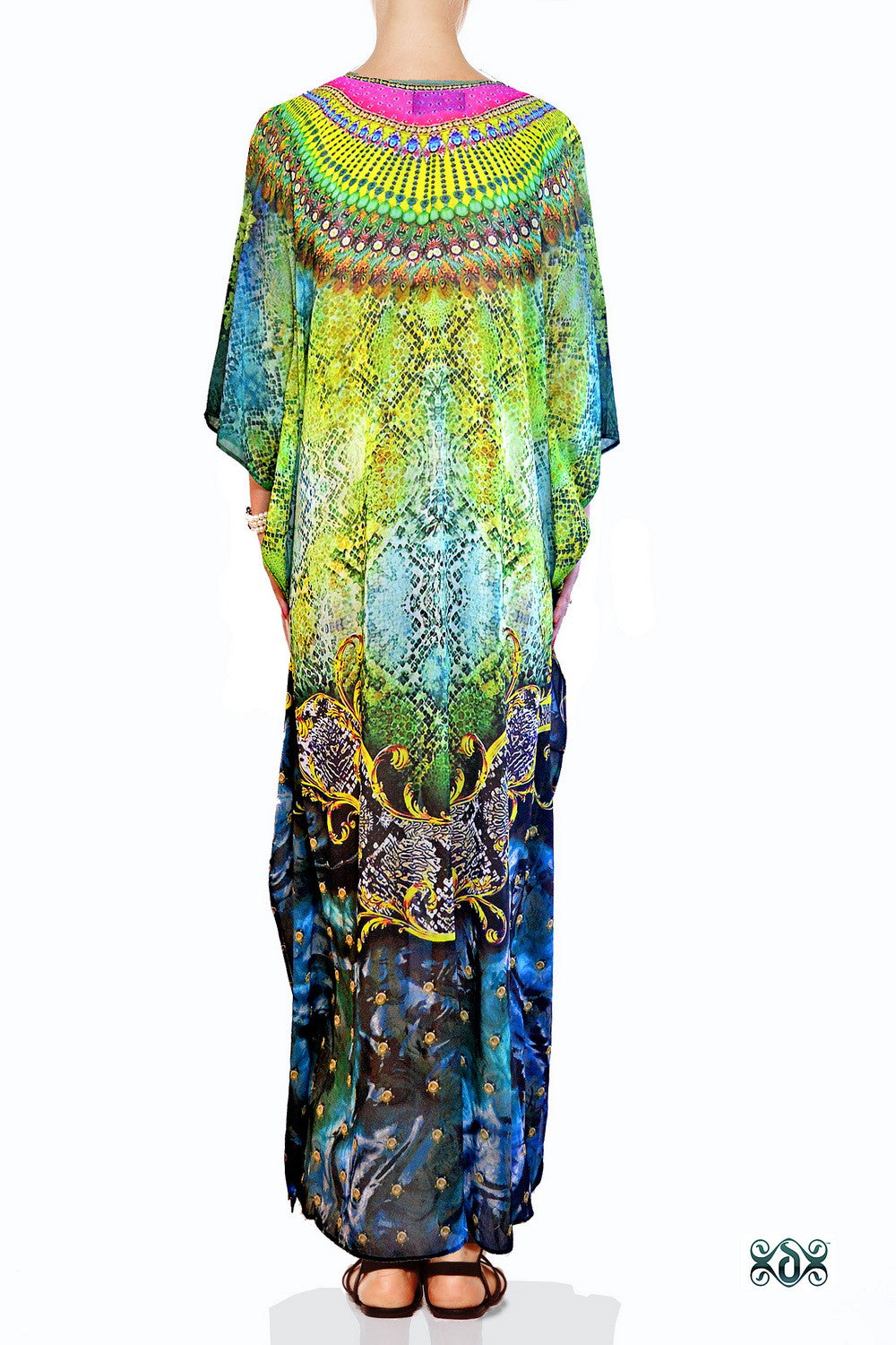 Devarshy Digital Print SBD Elegant Green Animal Print Embellished Long Kaftan - 004A , Apparel - DEVARSHY, DEVARSHY
 - 3