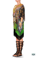 NATURE MORTE Green Animal Print Devarshy Short Georgette Kimono Jacket - 002A