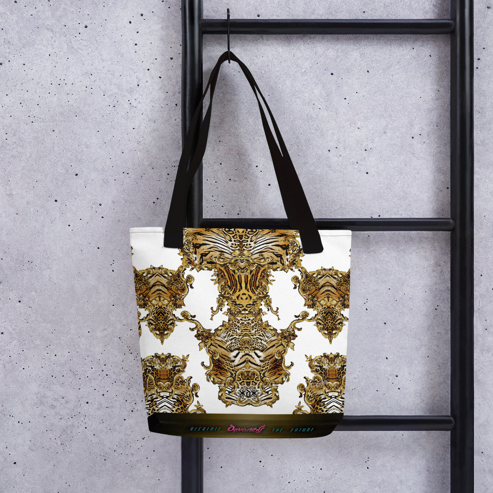 White Animal Print Bag Canvas Tote Bag Tiger Print Handbag White Tote Bag in 3 Sizes | 0009