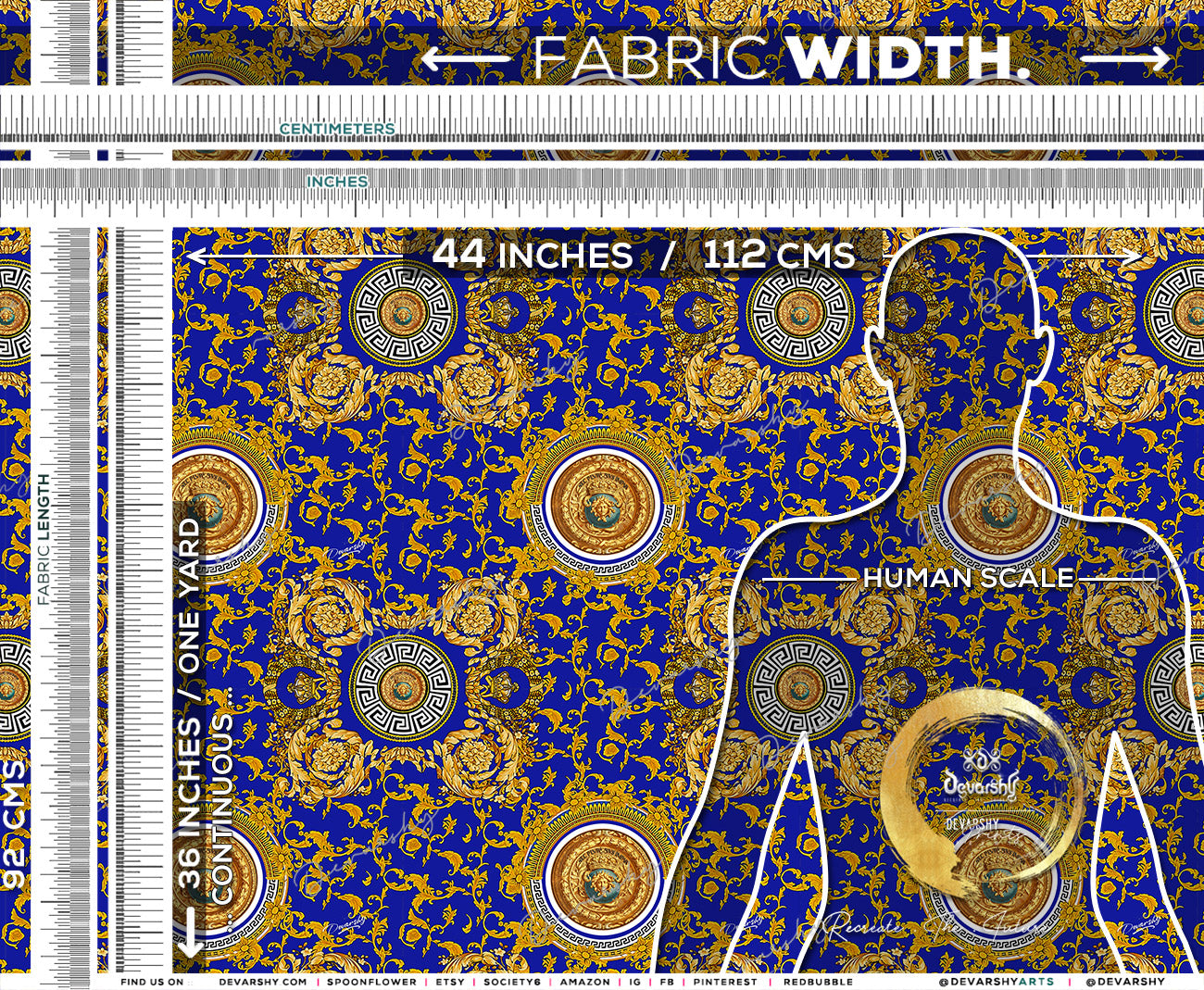 Golden Medallion Apparel Fabric 3Meters+, 9 Designs | 8 Fabrics Option | Baroque Fabric By the Yard | 031