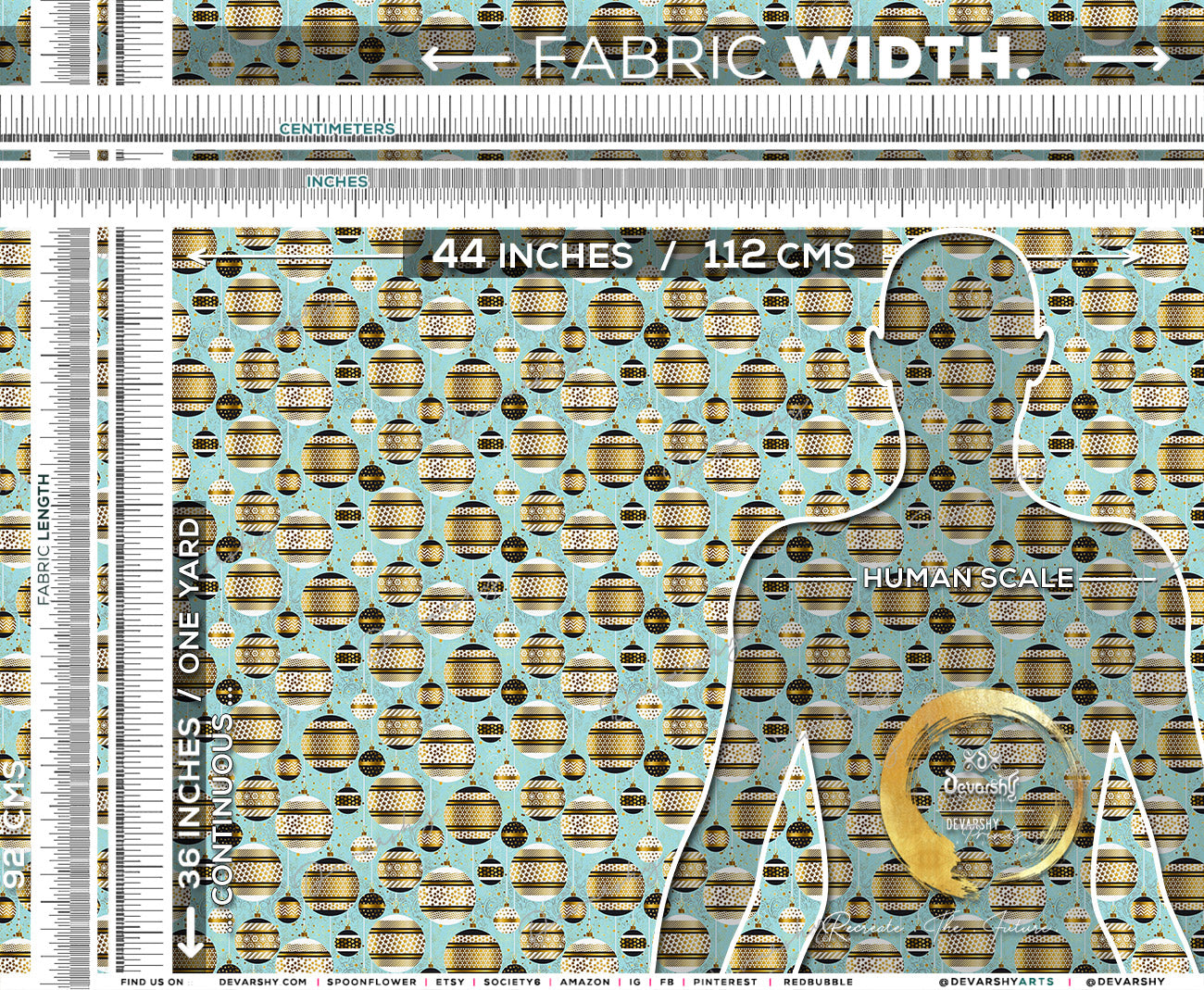 Xmas Ornaments Apparel Fabric 3Meters+, 9 Designs | 8 Fabrics Option | Fabric By the Yard | 073B