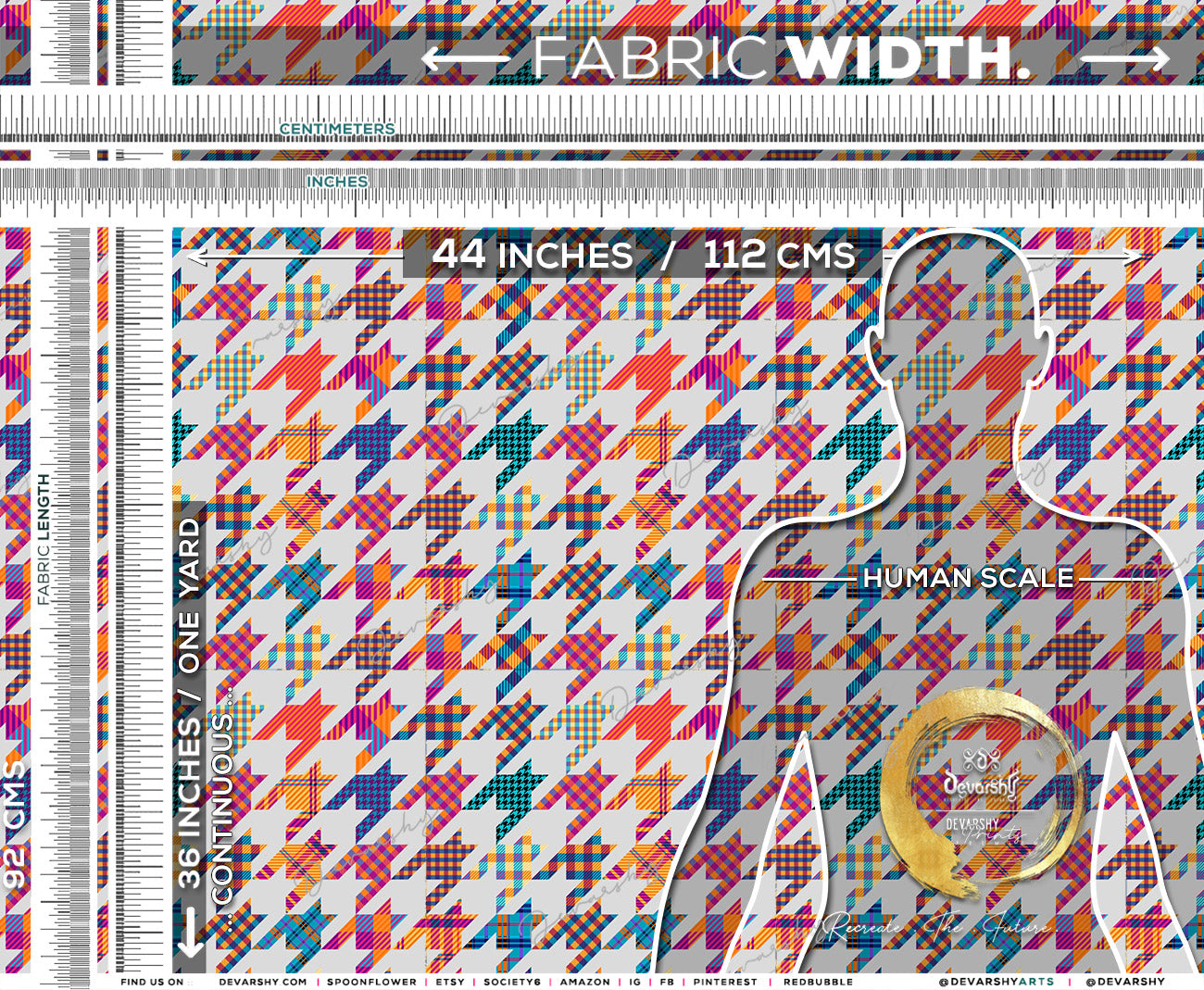 HOUNDSTOOTH Apparel Fabric 3Meters+, 9 Designs | 8 Fabrics Option | Checks Fabric By the Yard | 032