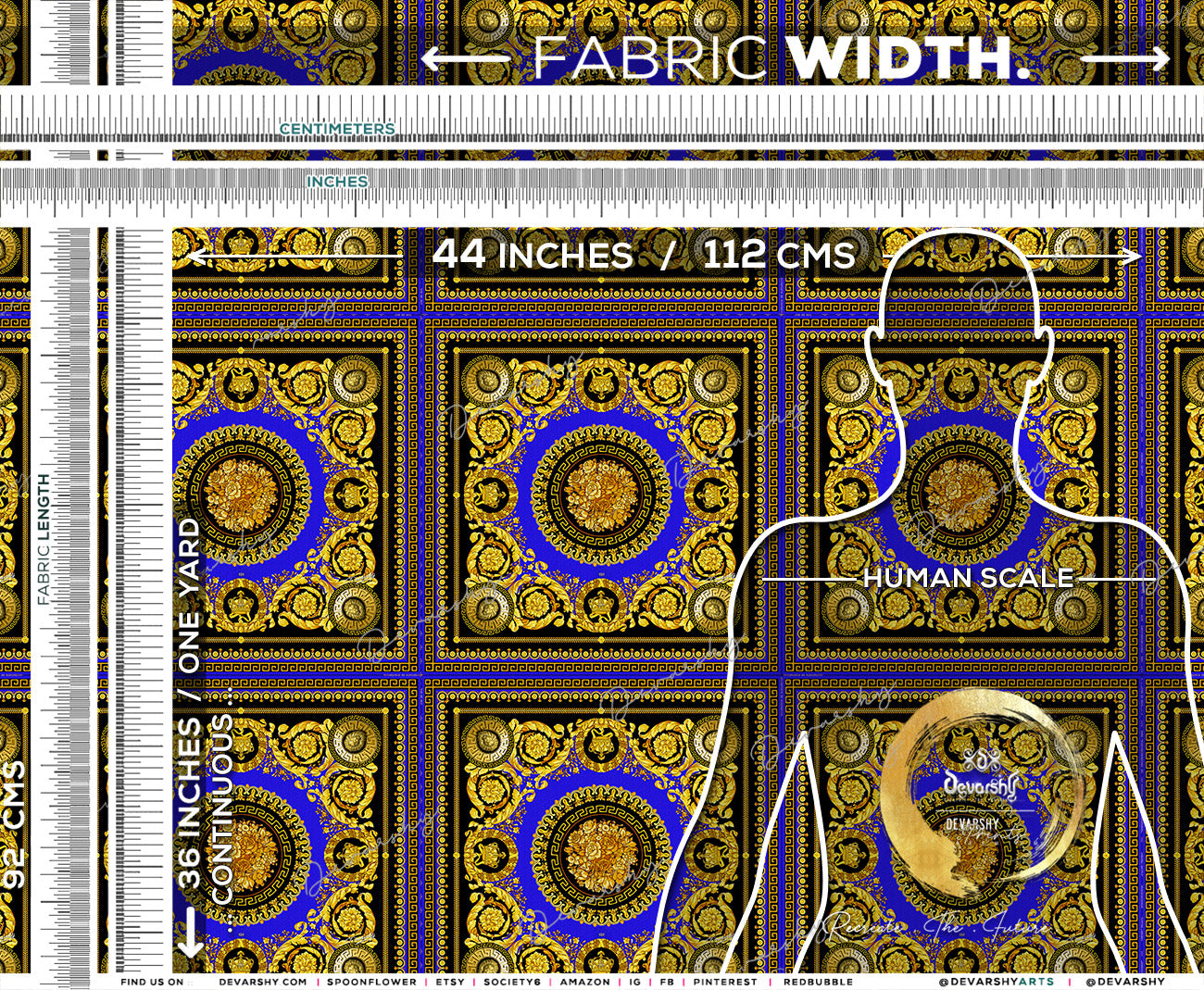 Gold Medallion Apparel Fabric 3Meters+, 9 Designs | 8 Fabrics Option | Fabric By the Yard | 030