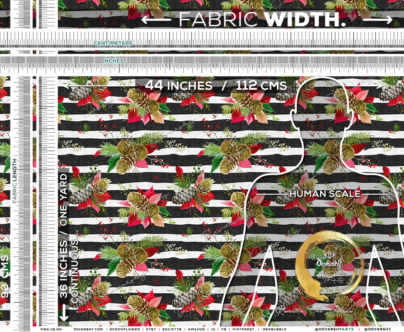 Xmas Florals Apparel Fabric 3Meters+, 9 Designs | 8 Fabrics Option | Fabric By the Yard | 072