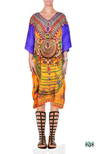 Devarshy Designer Majestic Decorative Short Embellished Kaftan - Yellow Purple , Apparel - DEVARSHY, DEVARSHY
 - 1