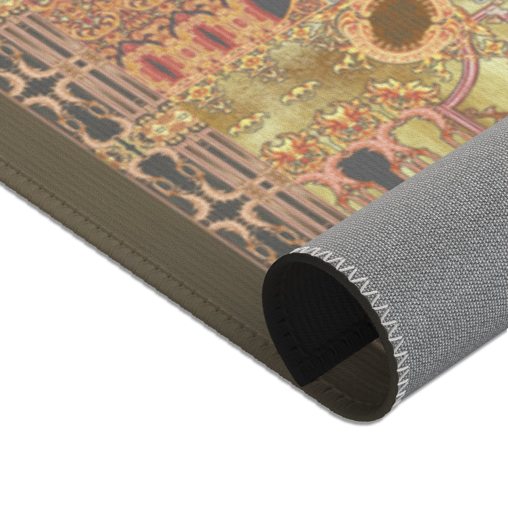 Beige Baroque Floral Area Rug, Available in 3 sizes | D20004