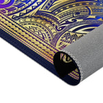 Cobalt Blue Area Rug, Polynesian Art Carpet, Maori Art Rug, Chenille Area Rug for Bedroom 3 Sizes | 100529
