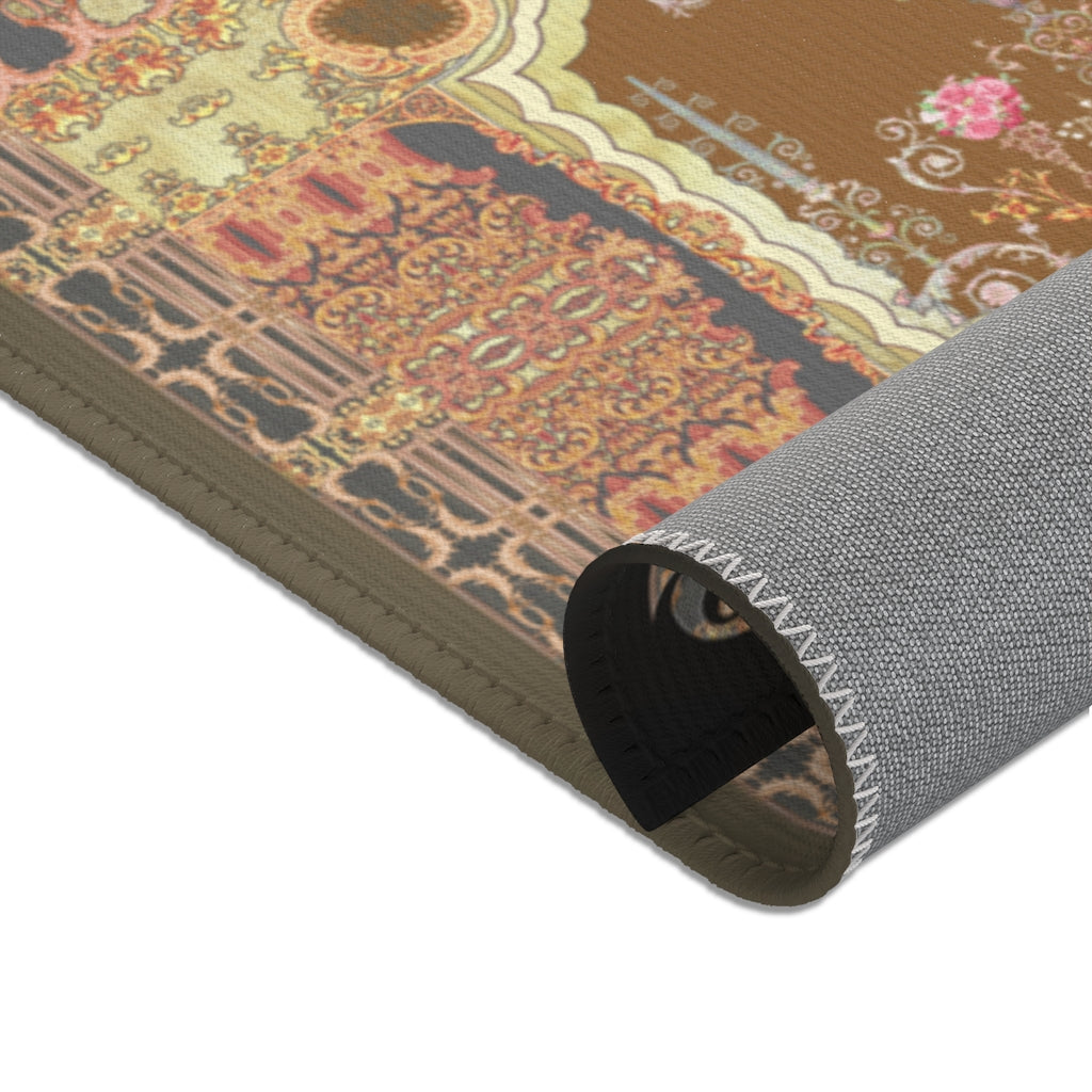 Beige Baroque Floral Area Rug, Available in 3 sizes | D20004