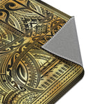 Polynesian Art Area Rug, Gold and Grey Carpet, Chenille Area Rug for Bedroom, in 3 sizes | 100535