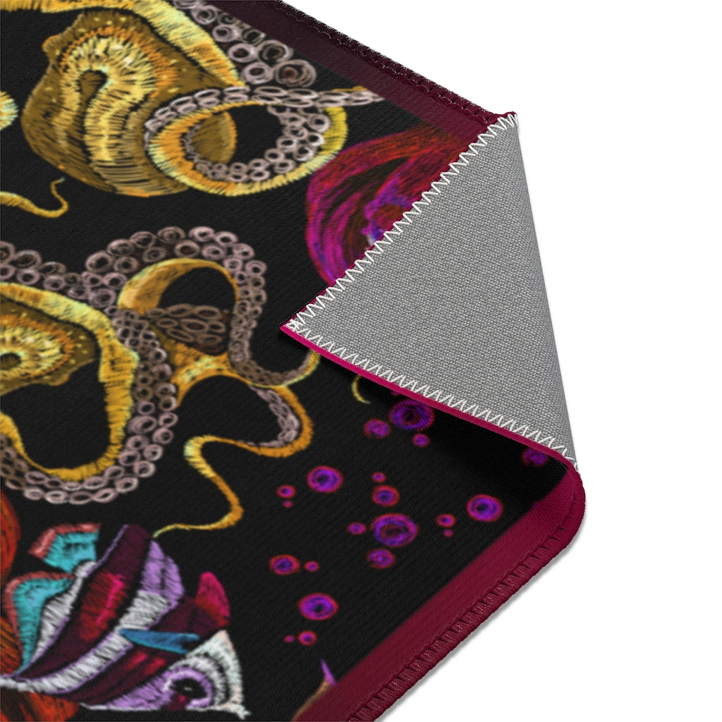 Burgundy Octopus Area Rug, Available in 3 sizes | D20026
