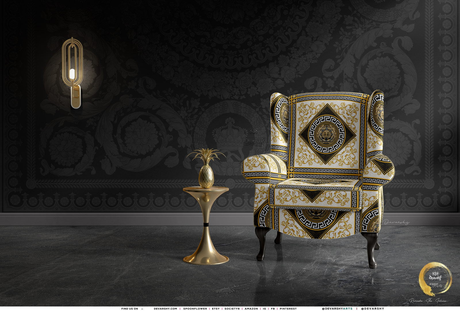 Golden Mandala Upholstery Fabric 3 meters 6 Designs 12 Furnishing Fabric Options Baroque Fabric By the Yard | 039