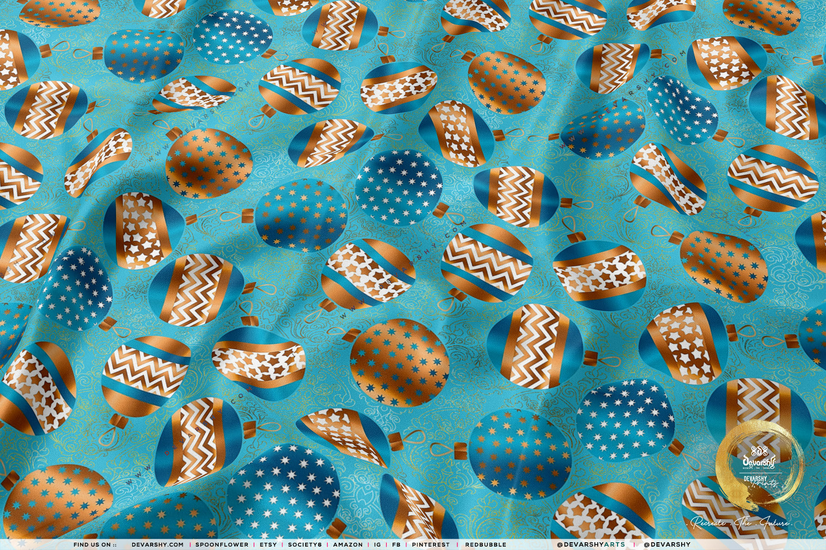Xmas Ornaments Apparel Fabric 3Meters+, 9 Designs | 8 Fabrics Option | Fabric By the Yard | 073B