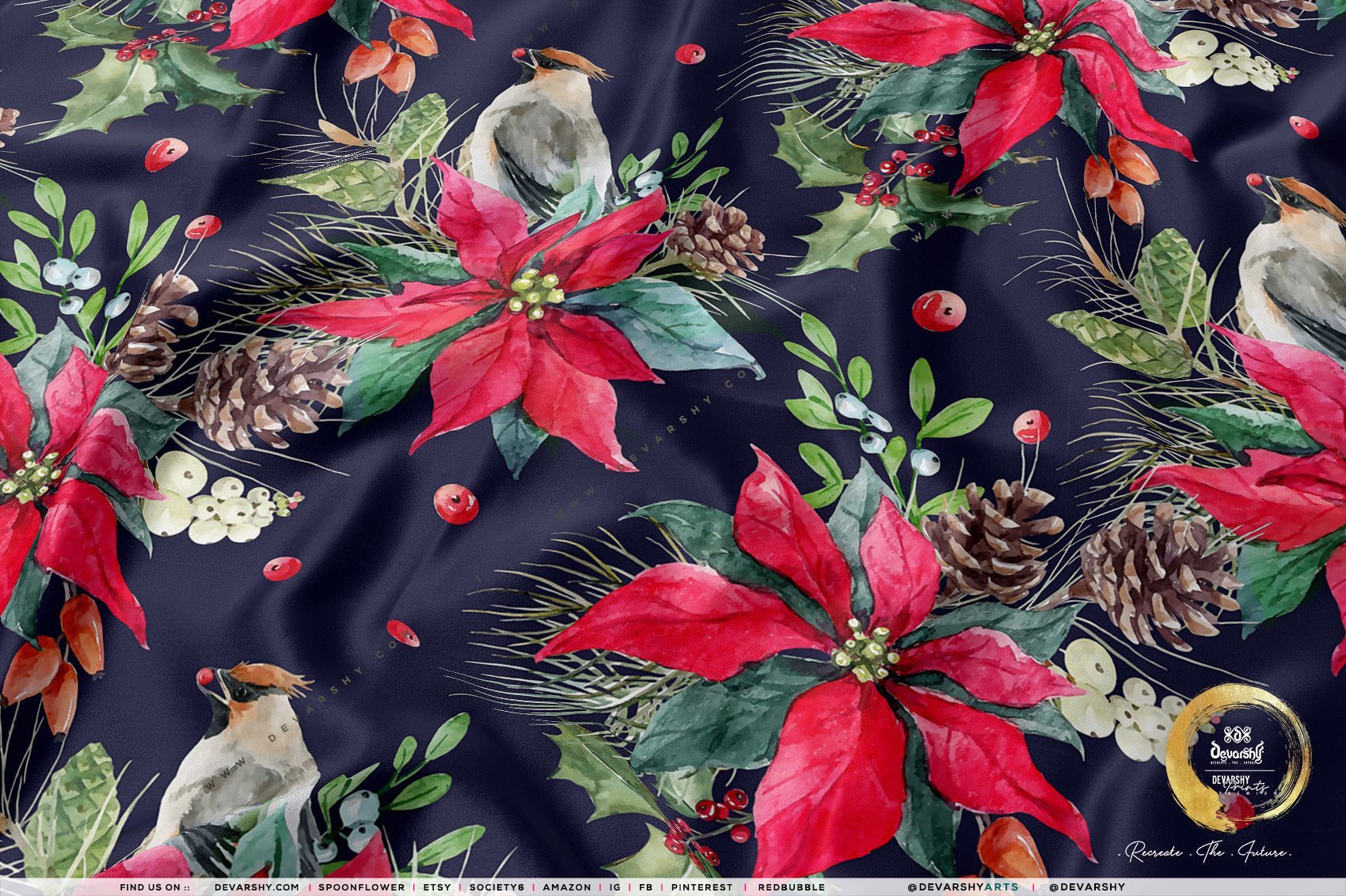 Poinsettia Floral Apparel Fabric 3Meters+, 9 Designs | 8 Fabrics Option | Fabric By the Yard | 070
