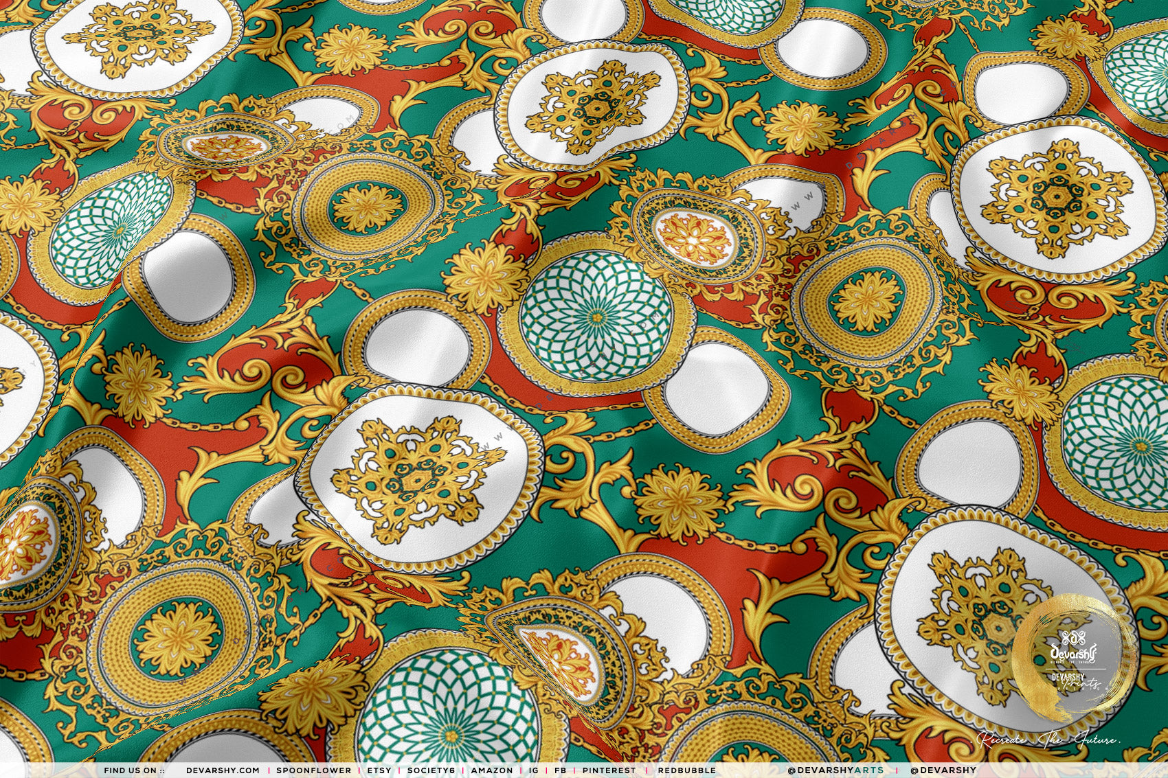 Gold Circles Apparel Fabric 3Meters+, 9 Designs | 8 Fabrics Option | Baroque Fabric By the Yard | 031