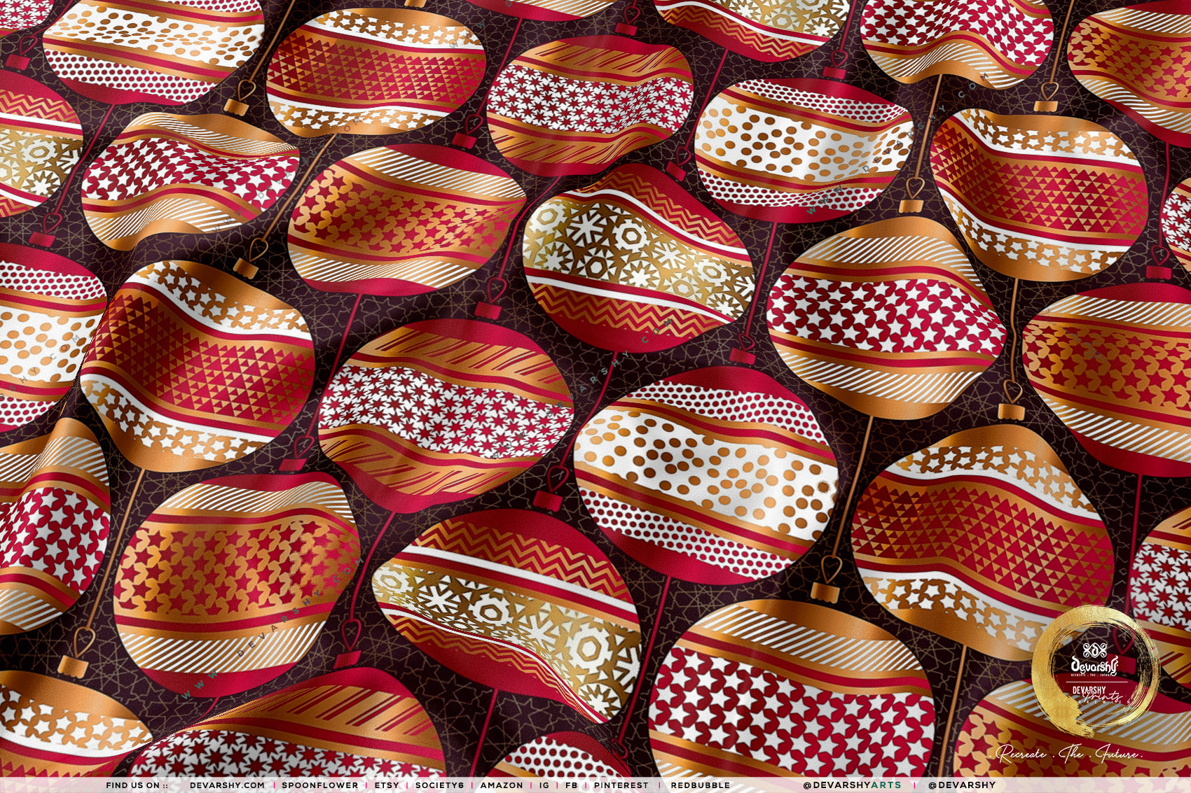 Xmas Ornaments Apparel Fabric 3Meters+, 9 Designs | 8 Fabrics Option | Fabric By the Yard | 073B