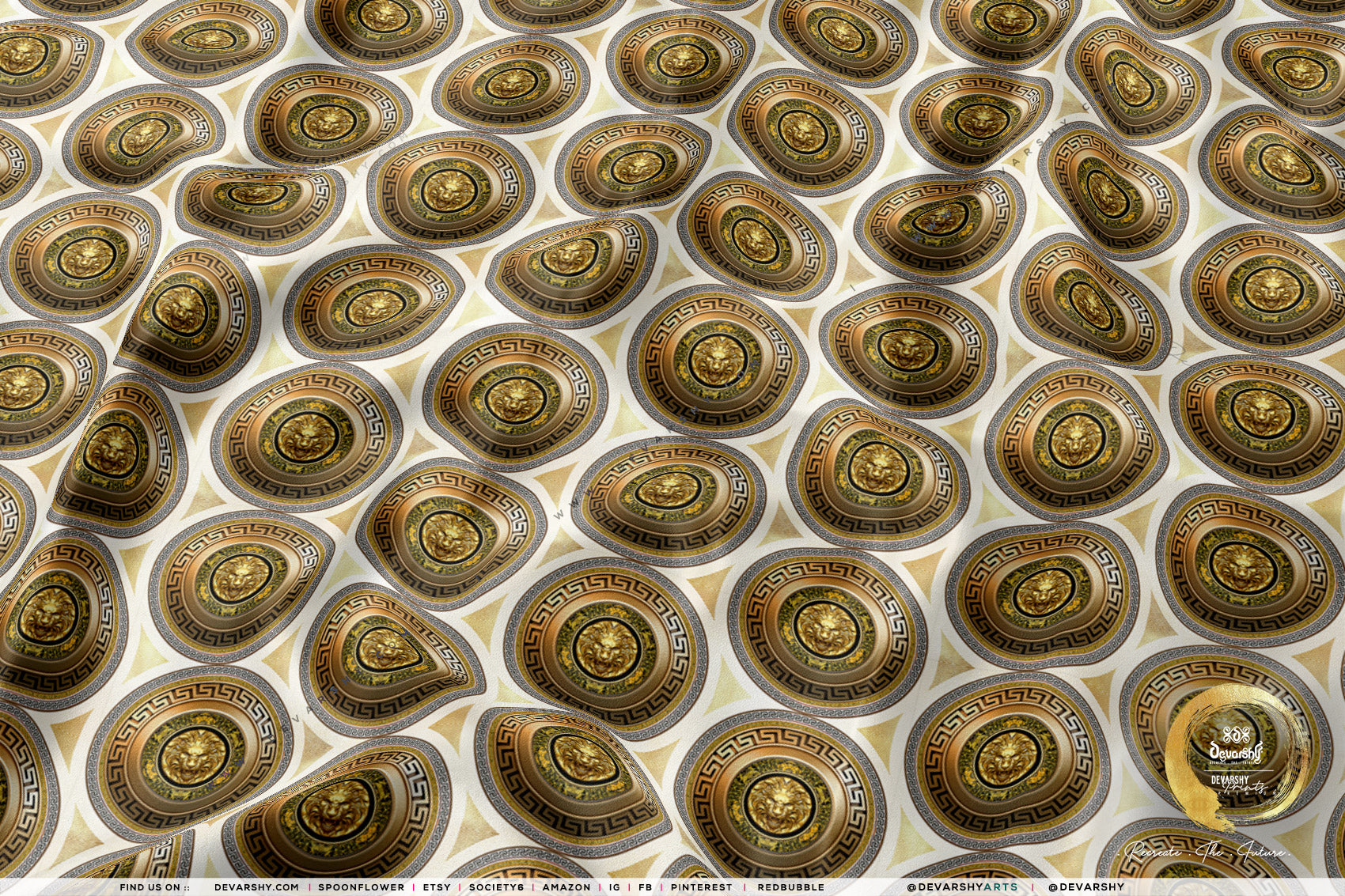 Lion Medallions Apparel Fabric 3Meters+ | 3 Designs | 8 Fabrics Option | Fabric By the Yard | 059