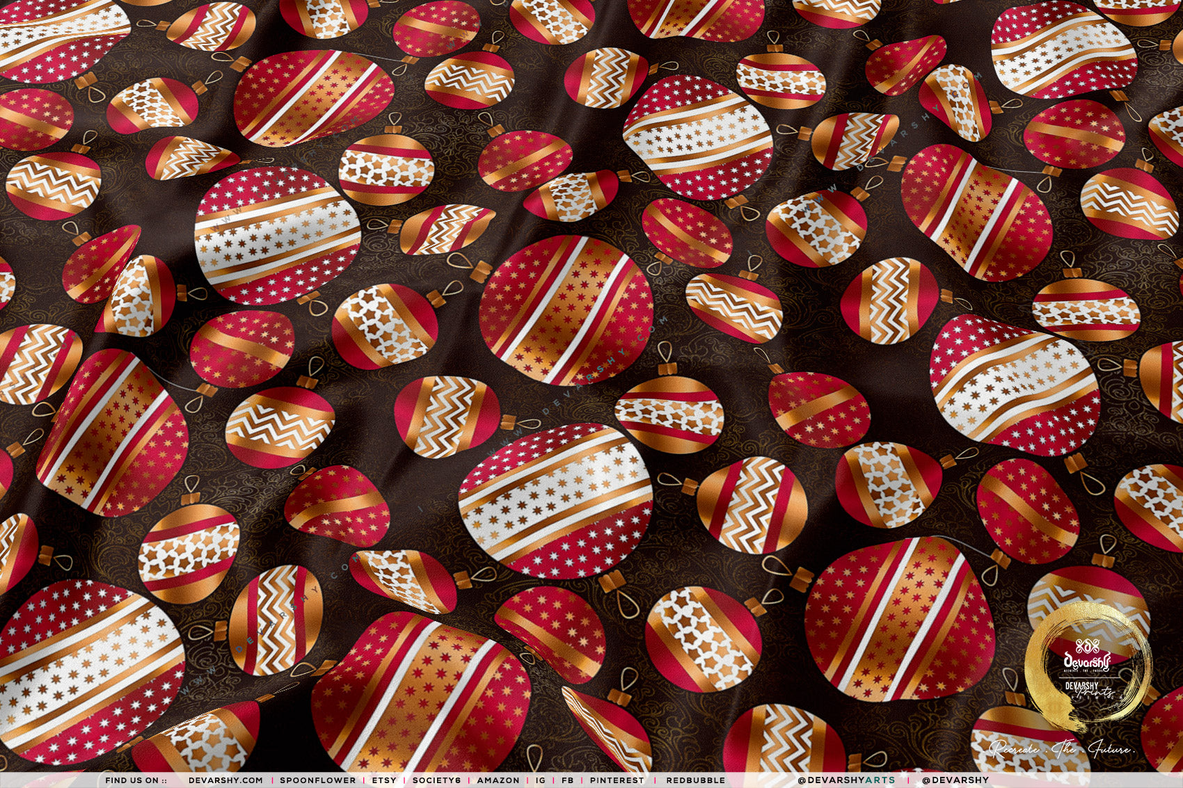 Xmas Ornaments Apparel Fabric 3Meters+, 9 Designs | 8 Fabrics Option | Fabric By the Yard | 073B
