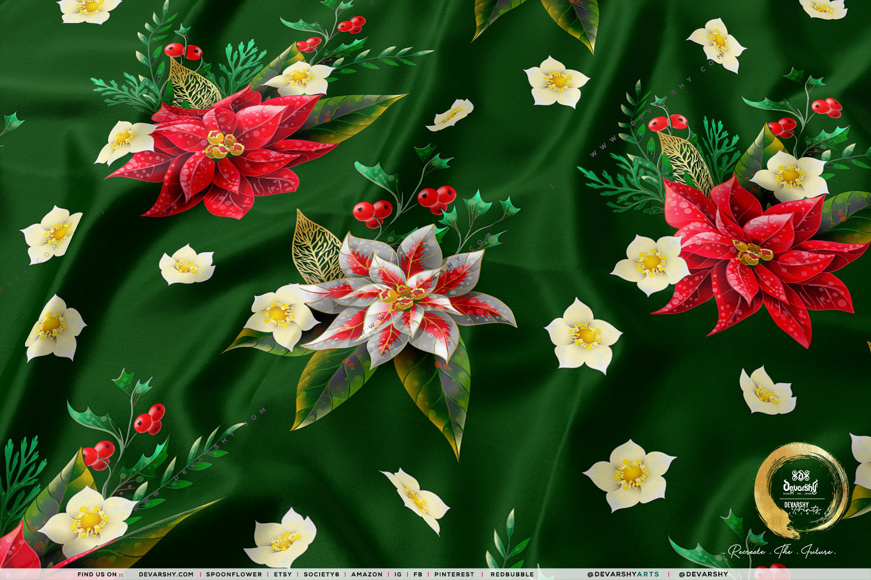 Poinsettia Floral Apparel Fabric 3Meters+, 9 Designs | 8 Fabrics Option | Fabric By the Yard | 070