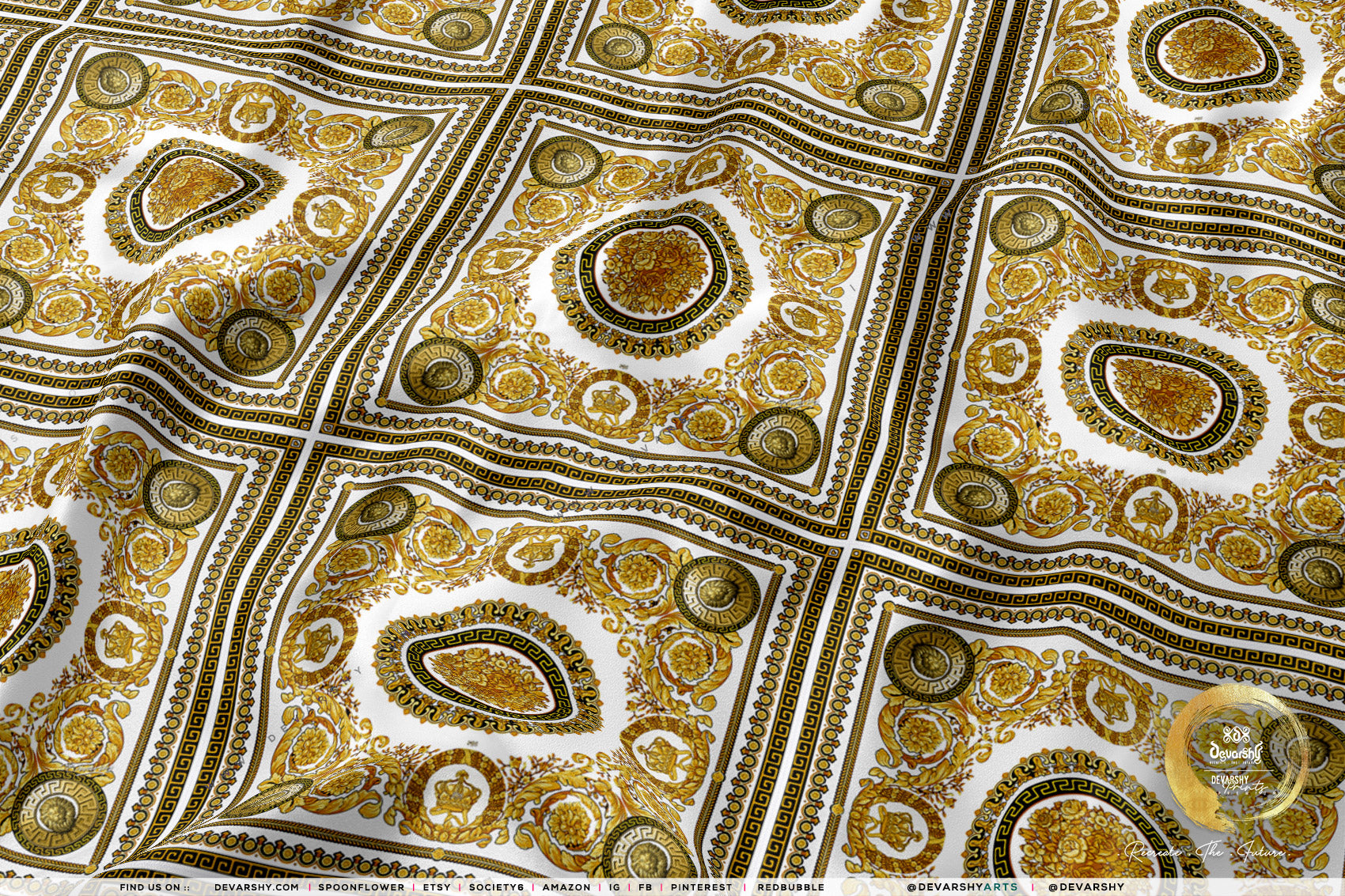 Gold Medallion Apparel Fabric 3Meters+, 9 Designs | 8 Fabrics Option | Fabric By the Yard | 030